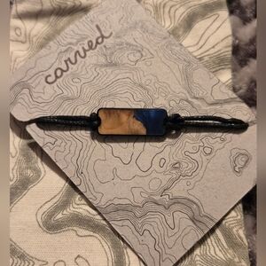 Carved Men's Wood Black and Blue Bracelet